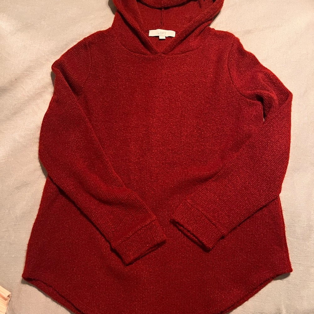 LOFT Deep Red Hooded Sweater